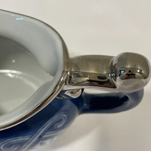 BOMBAY Porcelain/Ceramic Cream Pitcher Vintage Tile Pattern, Royal/White - Picture 3 of 5